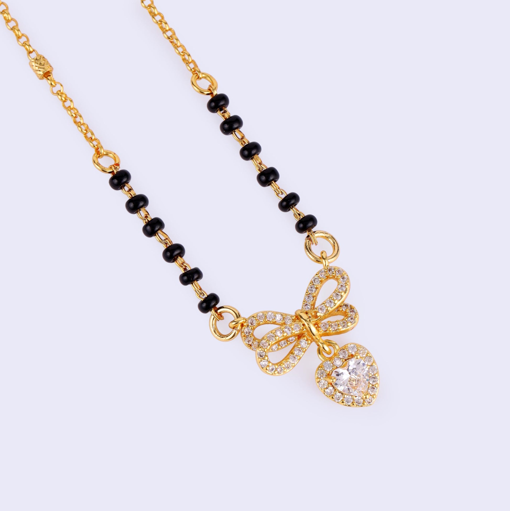 Saloni Fashion Jewellery Traditional Admirable Butterfly and Heart Shape Gold Plated Black Beaded Adjustable Chain Mangalsutra For Women