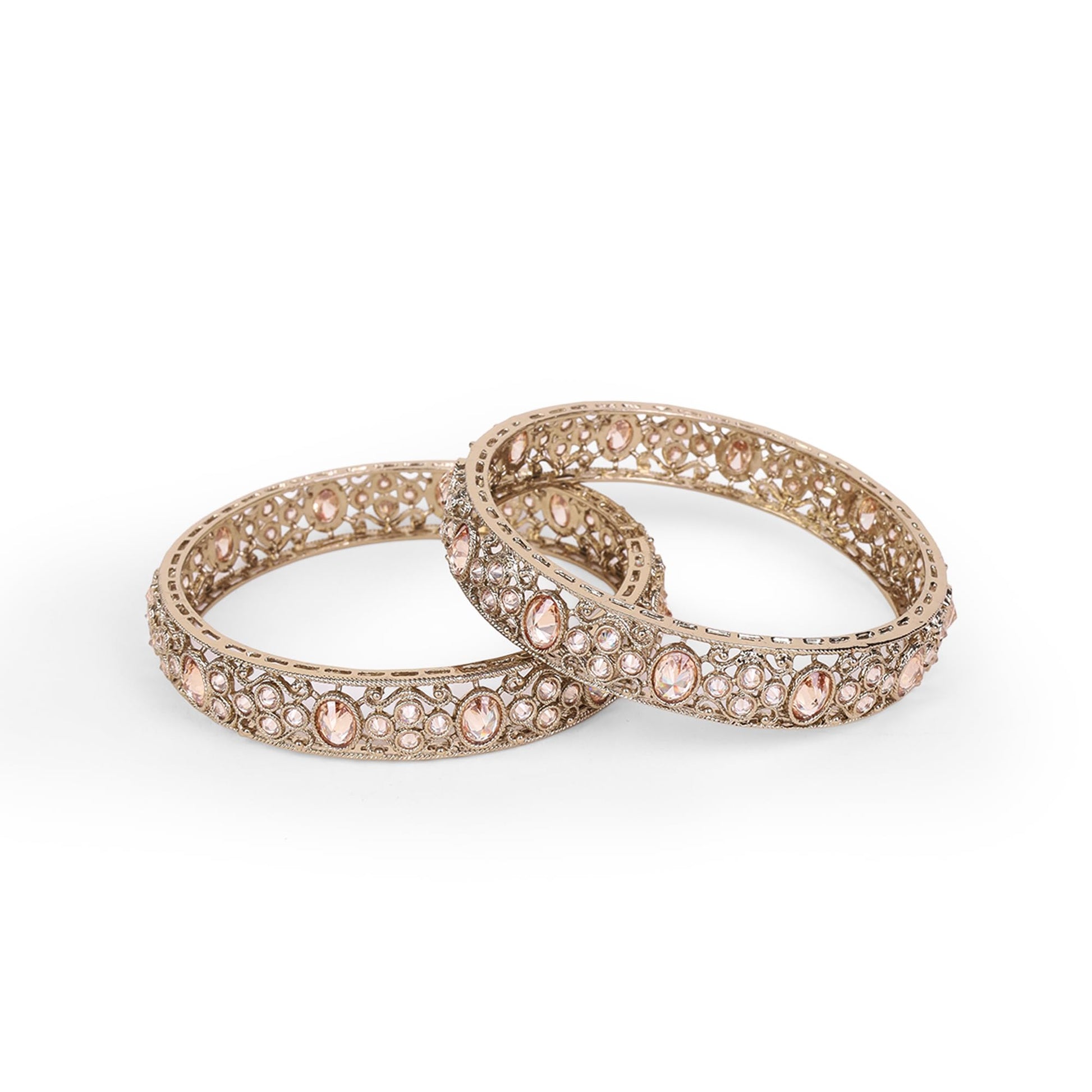 Saloni Fashion Jewellery Lavish Round Shape Crystal Stone Antique Gold Plated Set Of 2 Bangles For Women