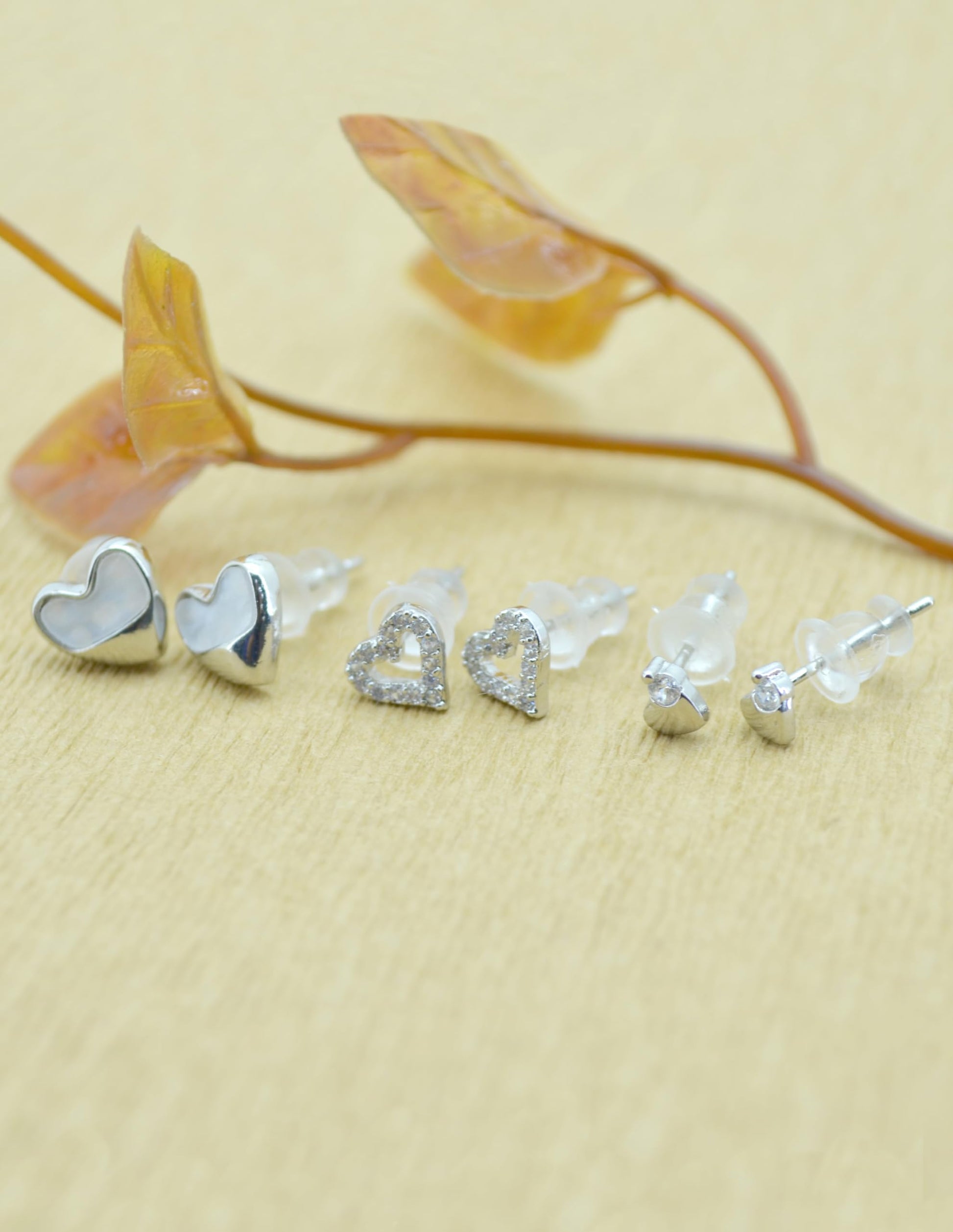 Saloni Fashion Jewellery Eye-Catchy Heart Shape Combo of 3 Silver Plated Stud Earring For Women and Girls