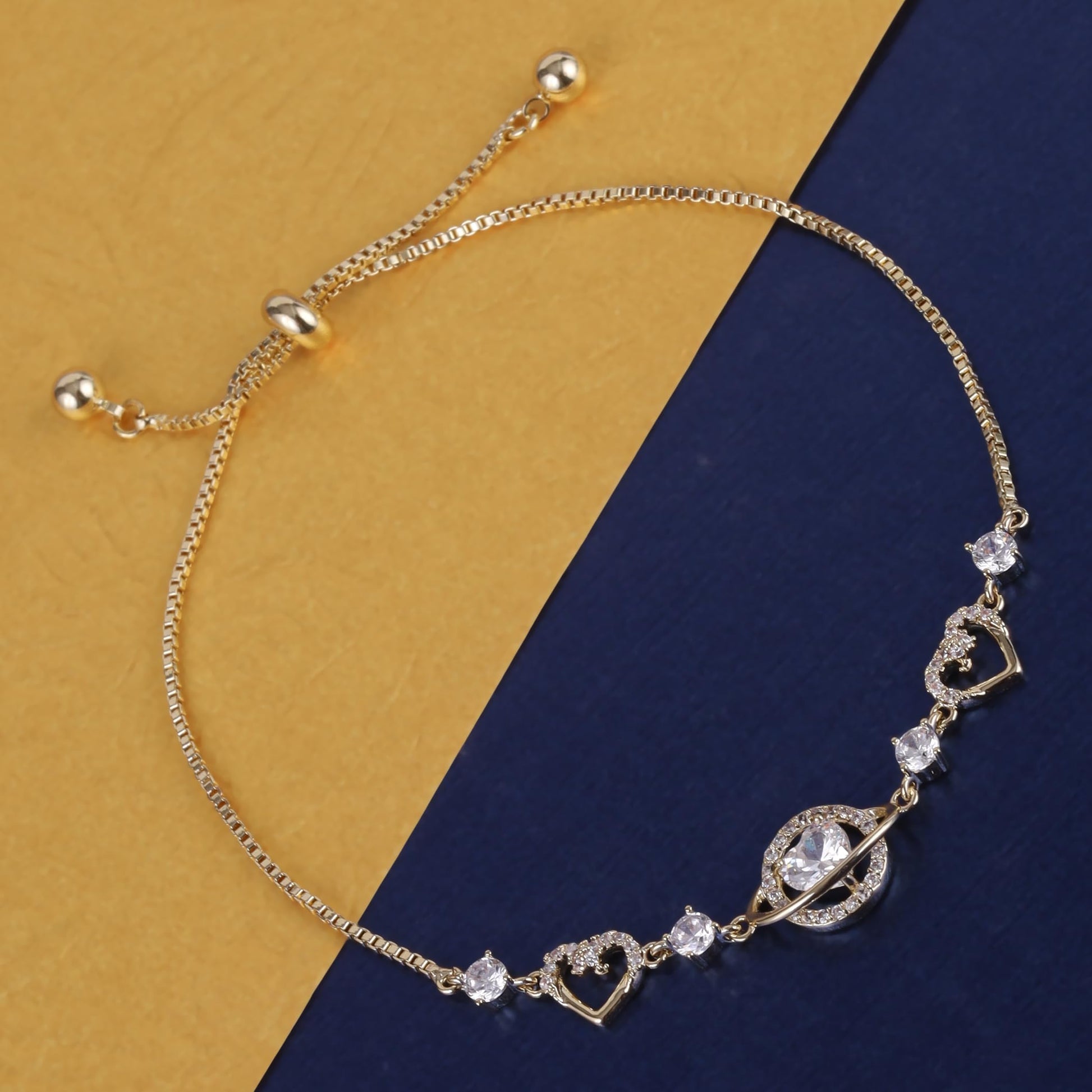 Saloni Fashion Jewellery Lavish Heart Shape Gold Plated Free Size Charm Bracelet For Women