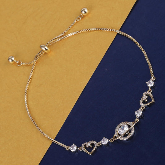 Saloni Fashion Jewellery Lavish Heart Shape Gold Plated Free Size Charm Bracelet For Women