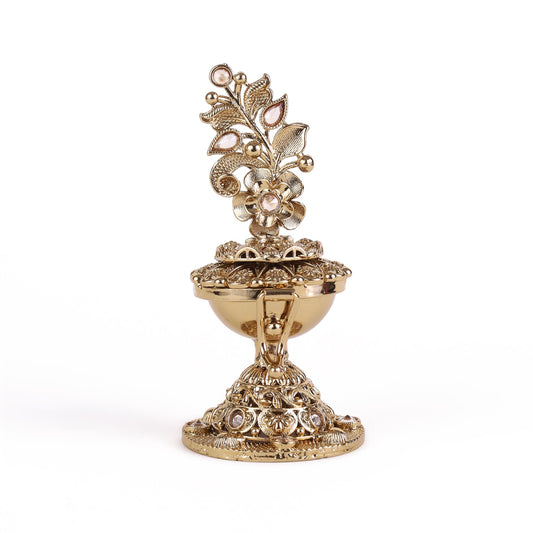 Saloni Fashion Jewellery Traditional Leaf and Flower Design Antique Gold Plated Brass Sindoor Dani/Dibbi For Women