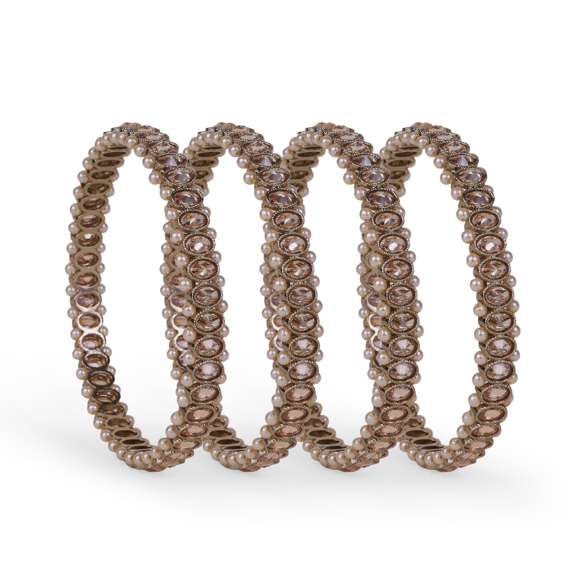 Saloni Fashion Jewellery Creative Pearl Brown Crystal Antique Gold Plated Set Of 4 Bangles For Women