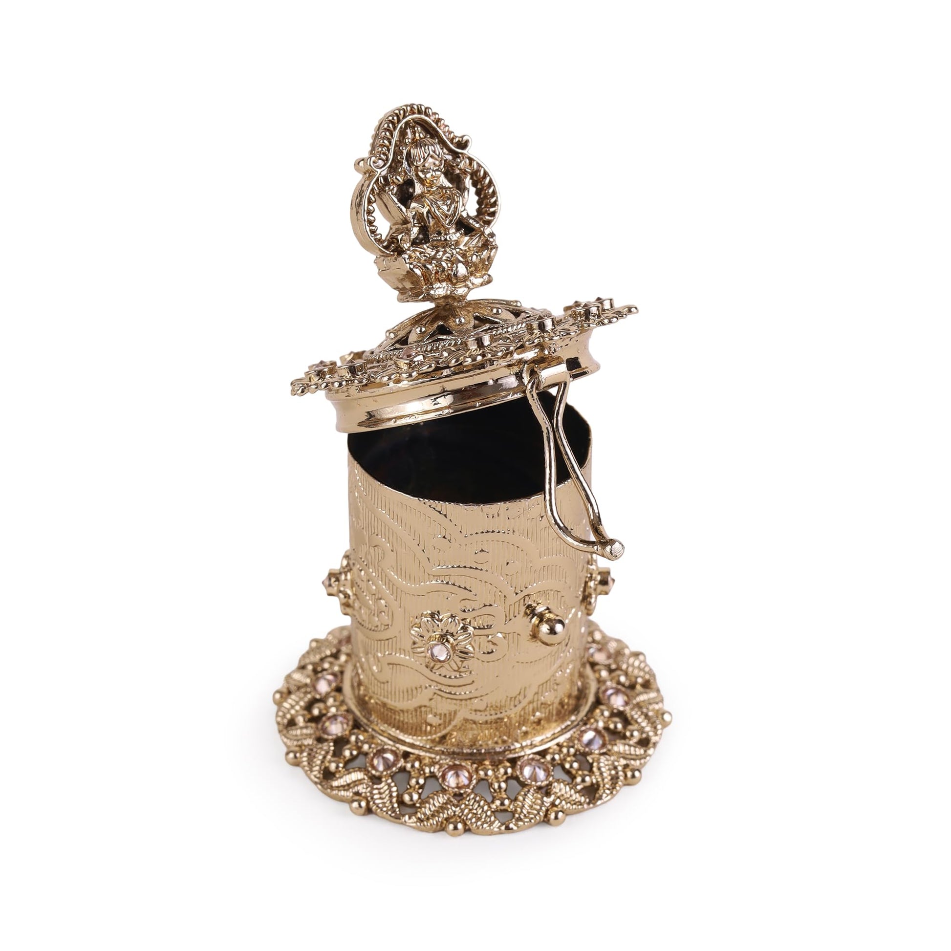 Saloni Fashion Jewellery Traditional Laxmi Design Antique Gold Plated Brass Sindoor Dani/Dibbi For Women
