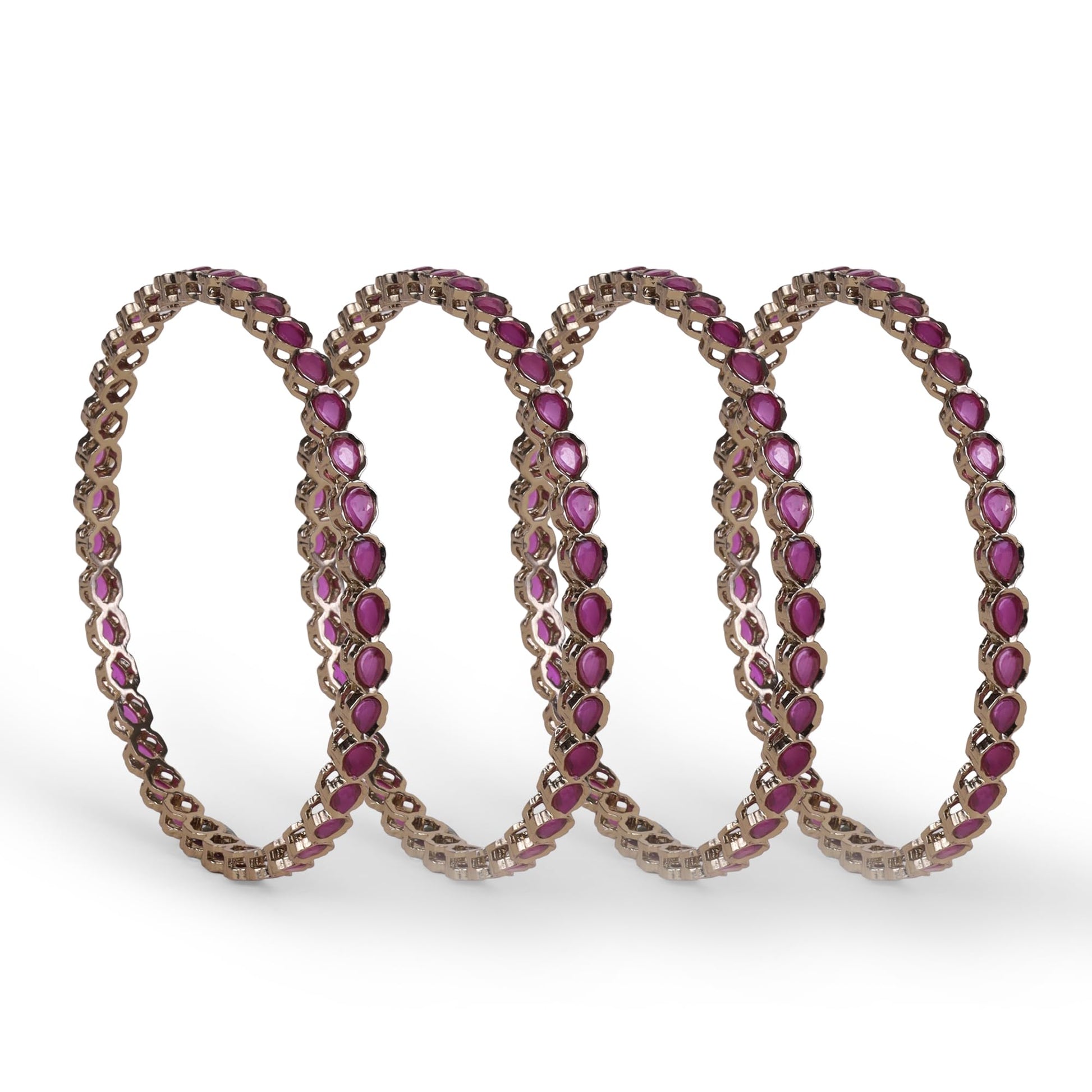 Saloni Fashion Jewellery Desirable Oval Pink Crystal Antique Gold Plated Set Of 4 Bangles For Women