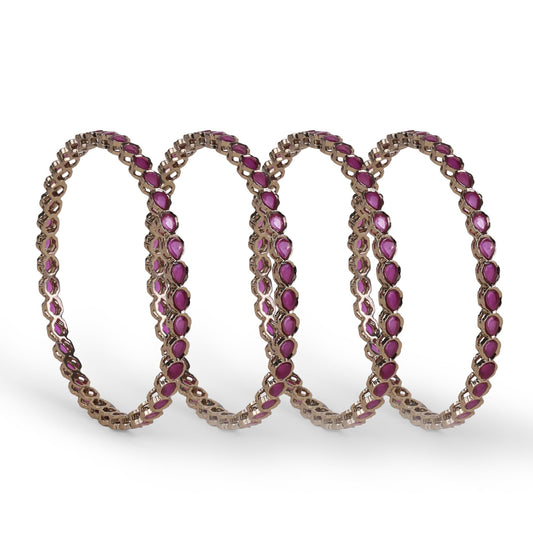 Saloni Fashion Jewellery Desirable Oval Pink Crystal Antique Gold Plated Set Of 4 Bangles For Women