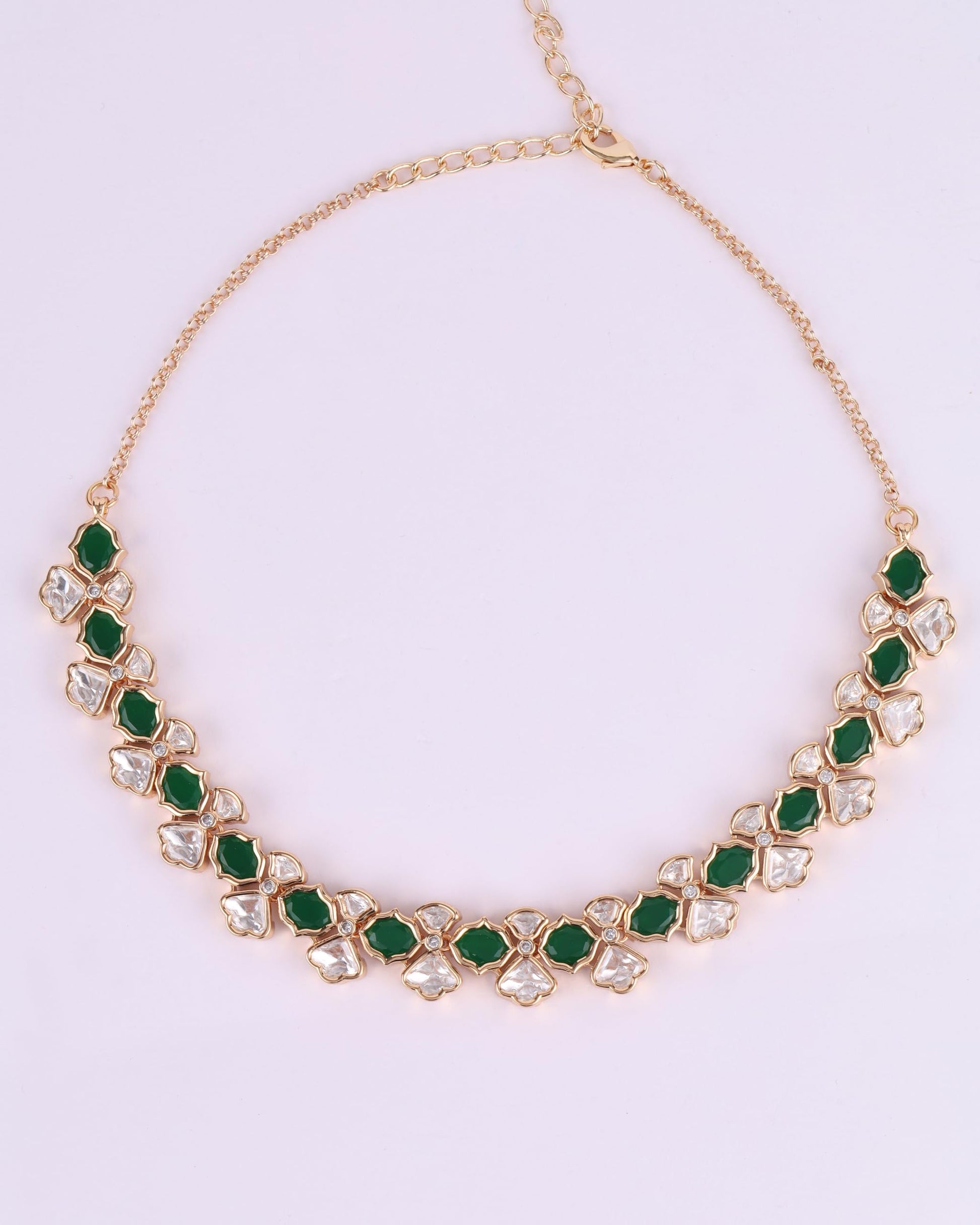 Saloni Fashion Jewellery Trendy Flower Design Green Uncut Kundan Stone Antique Gold Plated Brass Choker Necklace Set with Maang Tikkka For Women and Girls