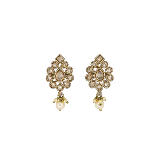 Saloni Fashion Jewellery Lavish Oval Shape Brown Uncut Kundan Stone Antique Gold Plated Jhumki Earring For Women and Girls