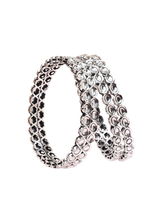Saloni Fashion Jewellery Modern Round Shape White Kundan Stone Silver Plated Set Of 4 Bangle Set For Women and Girls