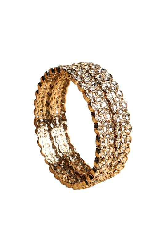 Saloni Fashion Jewellery Trendy Oval Shape White Kundan Stone Antique Gold Plated Set of 2 Bangle Set For Women and Girls