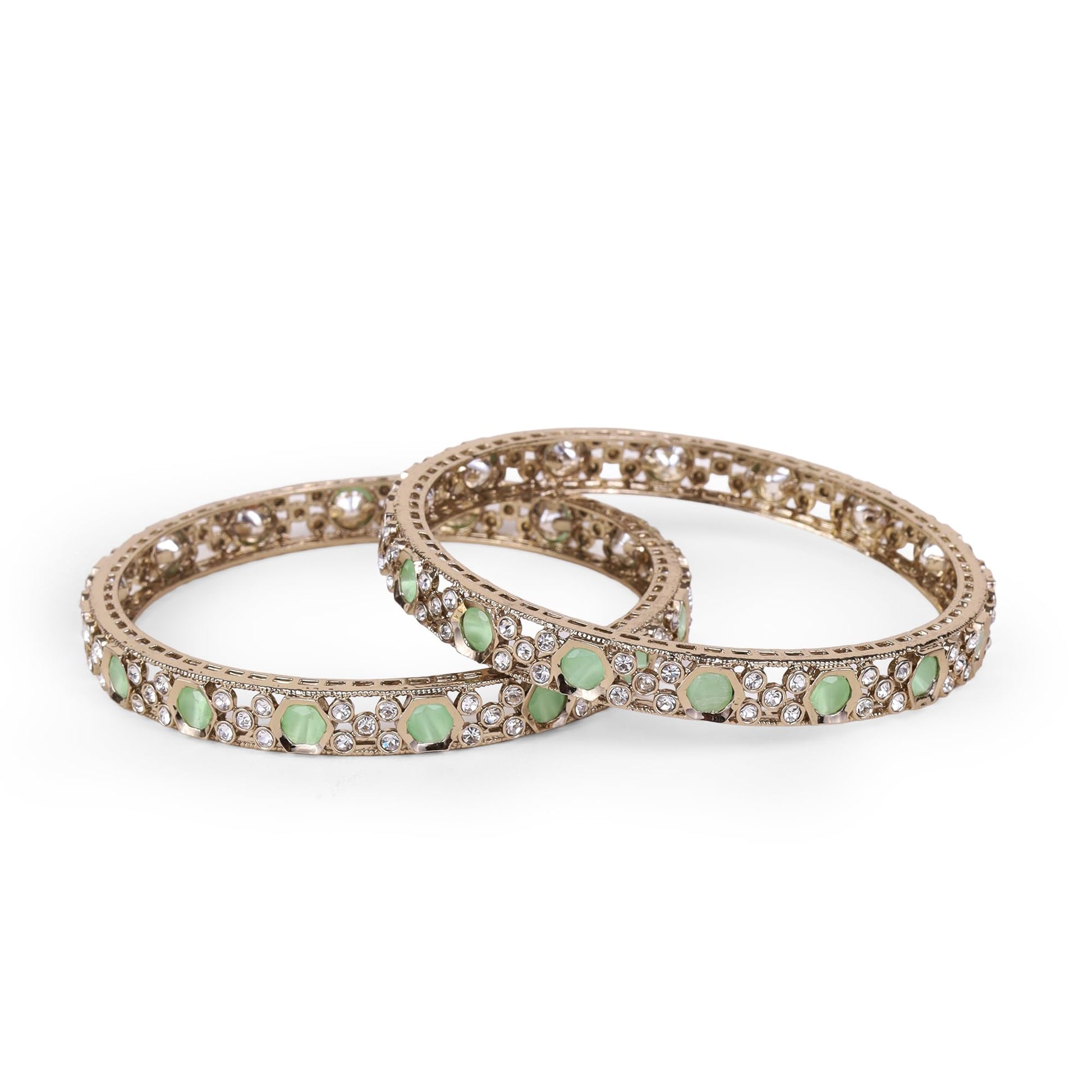 Saloni Fashion Jewellery Luxurious Green Crystal Antique Gold Plated Set Of 2 Bangles For Women