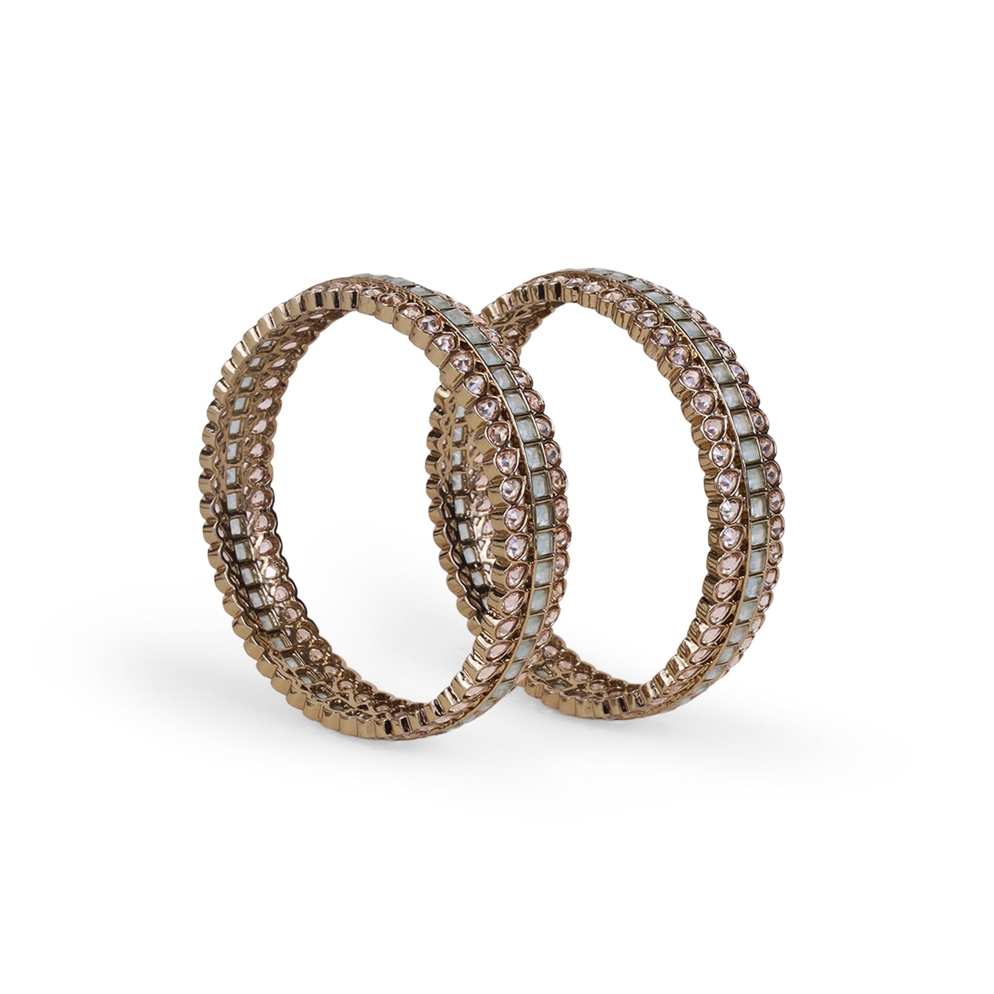 Saloni Fashion Jewellery Glamorous Oval Shape Stone Antique Gold Plated Set Of 2 Bangles For Women