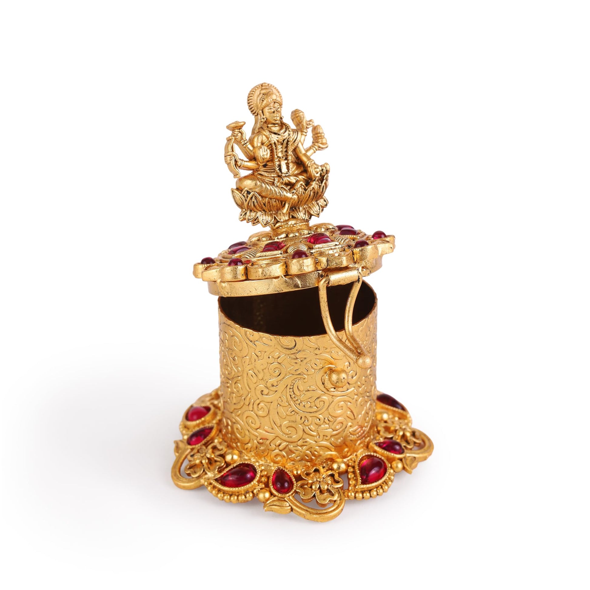 Saloni Fashion Jewellery Traditional Laxmi Design Gold Plated Brass Sindoor Dani/Dibbi For Women
