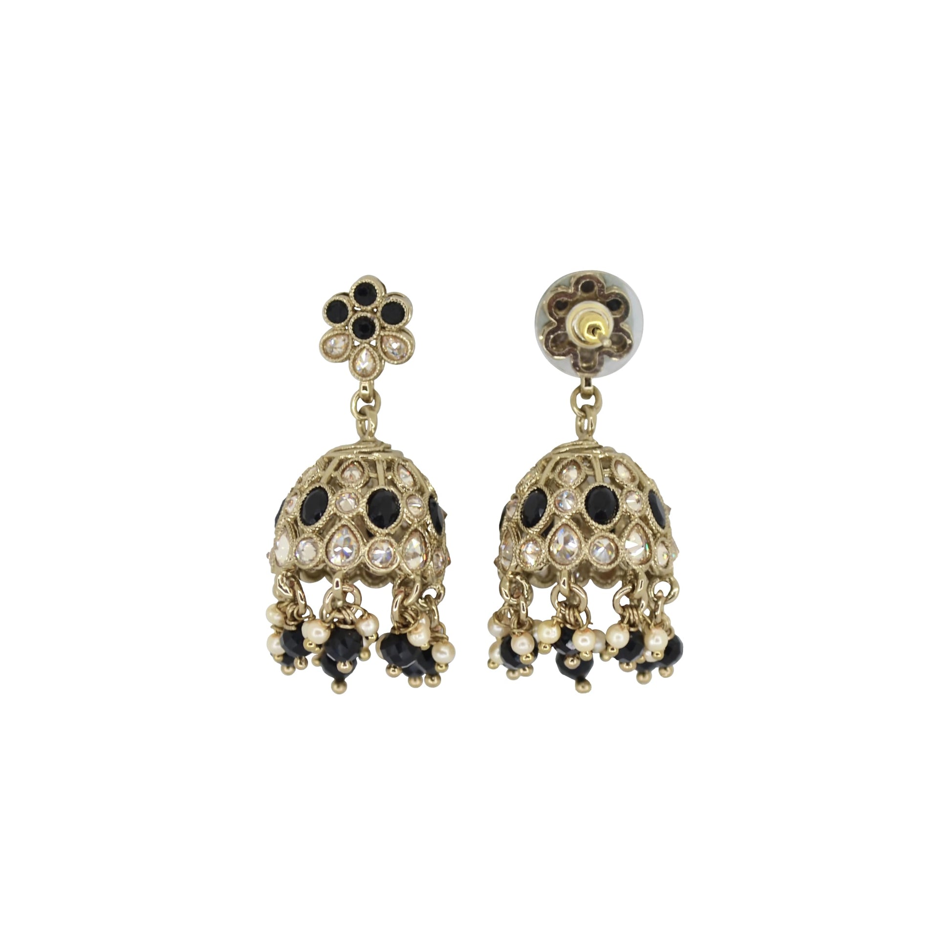 Saloni Fashion Jewellery Modish Flower Shape Black Uncut Kundan Stone Antique Gold Plated Jhumki Earring For Women and Girls