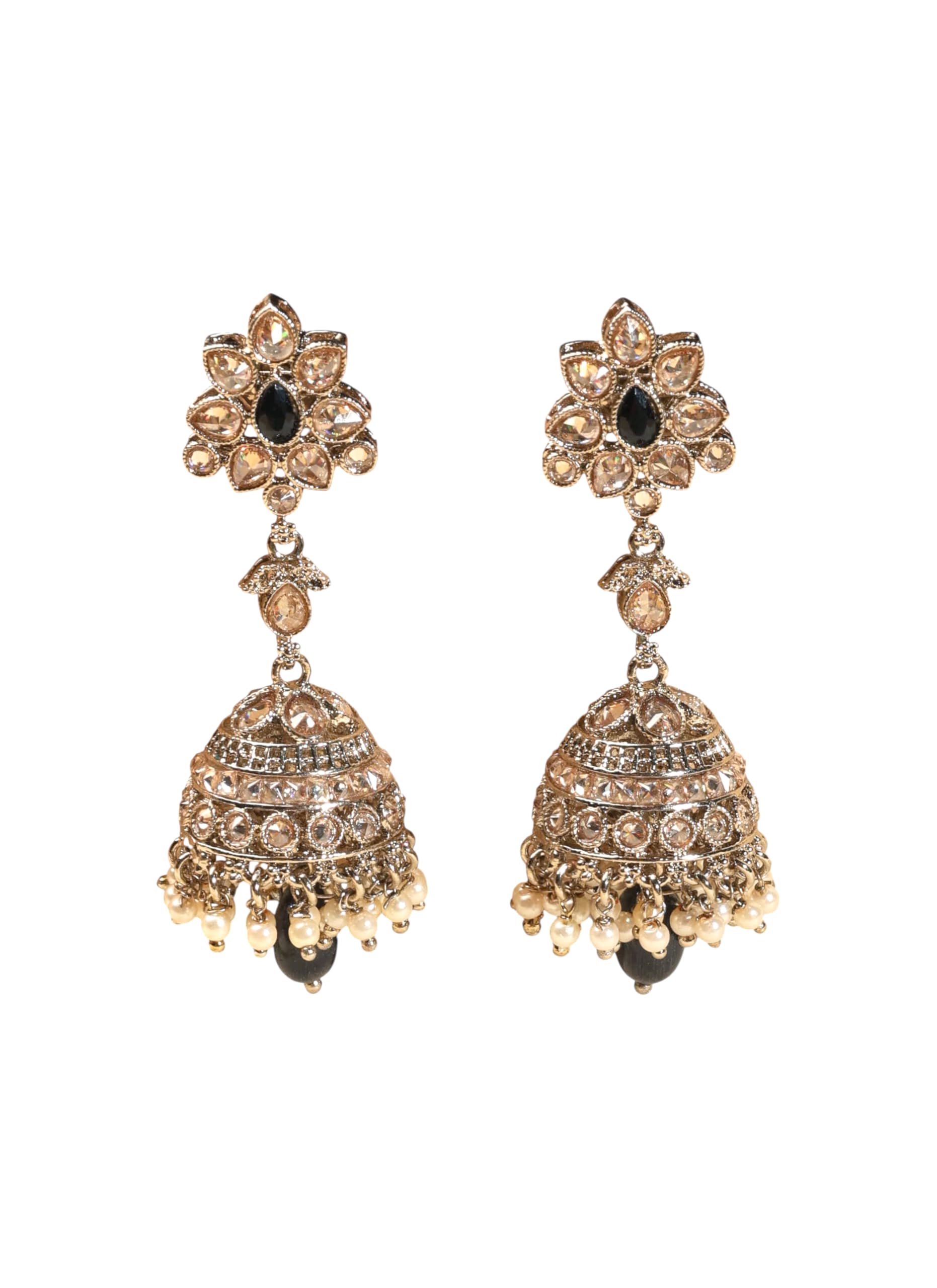 Saloni Fashion Jewellery Traditional Flower and Oval Shape Antique Gold Plated Brass Jhumki Earring For Women and Girls