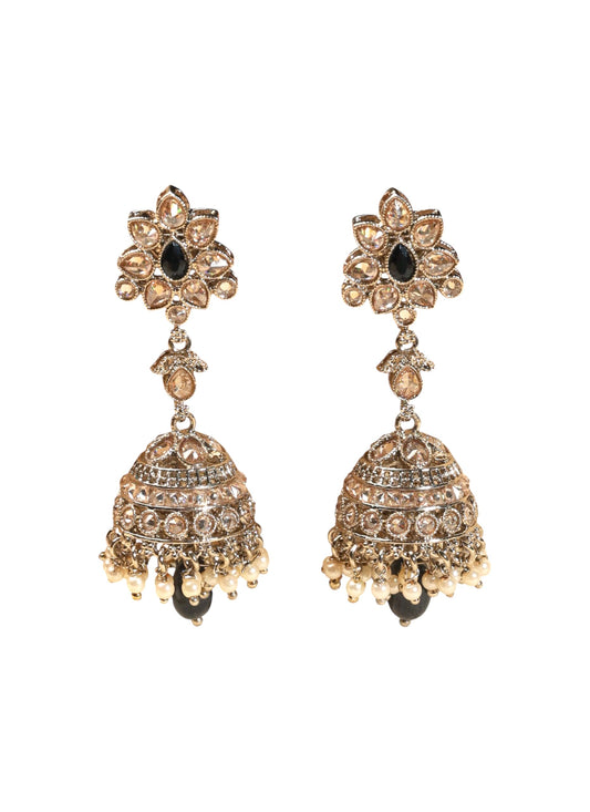 Saloni Fashion Jewellery Traditional Flower and Oval Shape Antique Gold Plated Brass Jhumki Earring For Women and Girls