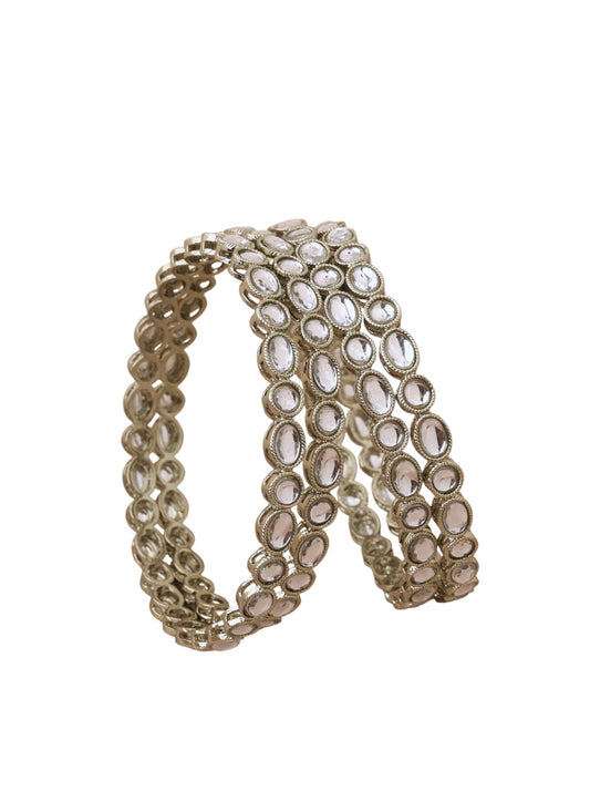 Saloni Fashion Jewellery Splendid Circle and Round White Kundan Stone Antique Gold Plated Set Of 4 Bangle Set For Women and Girls