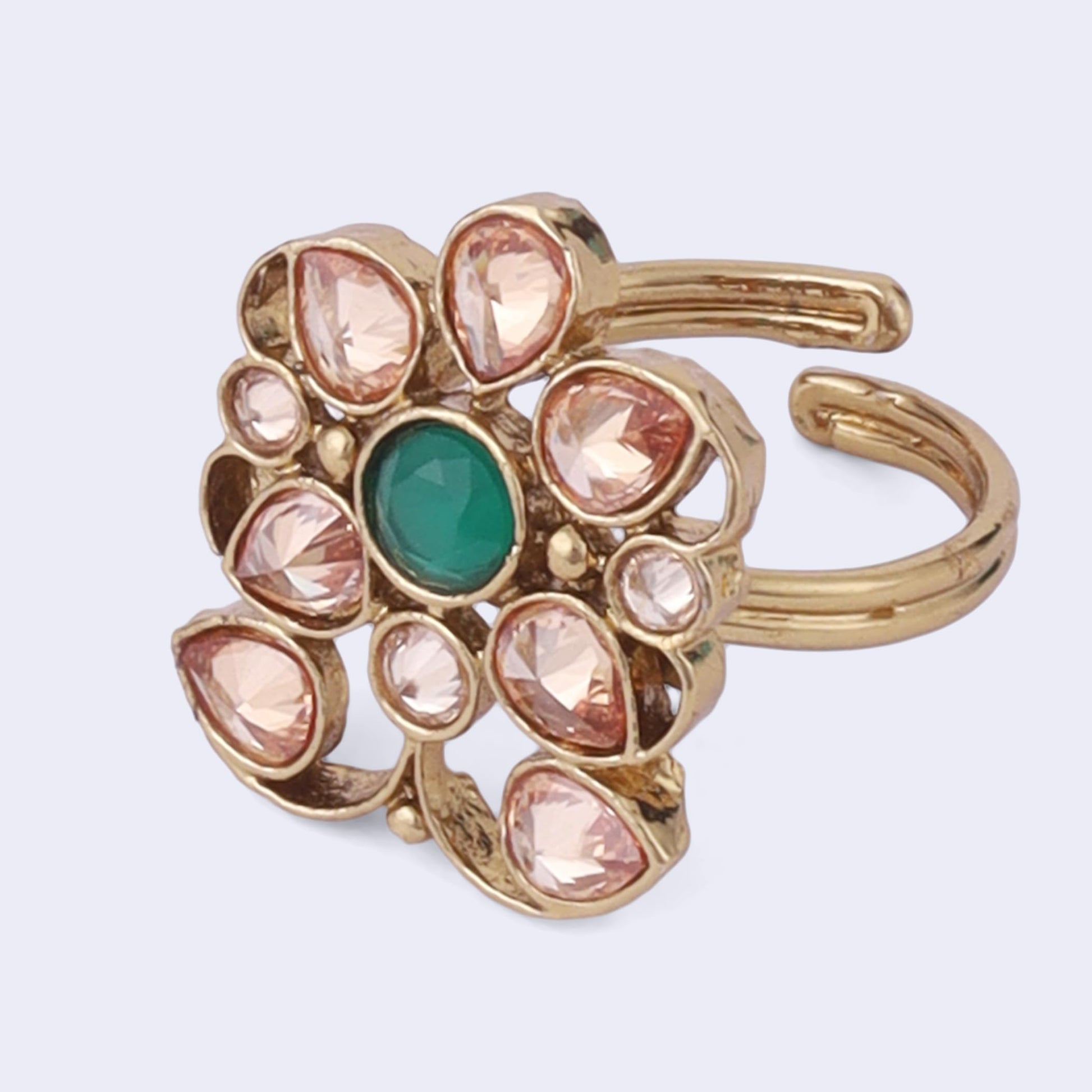Saloni Fashion Jewellery Marvellous Oval Shape Gold Plated Adjustable Finger Ring For Women