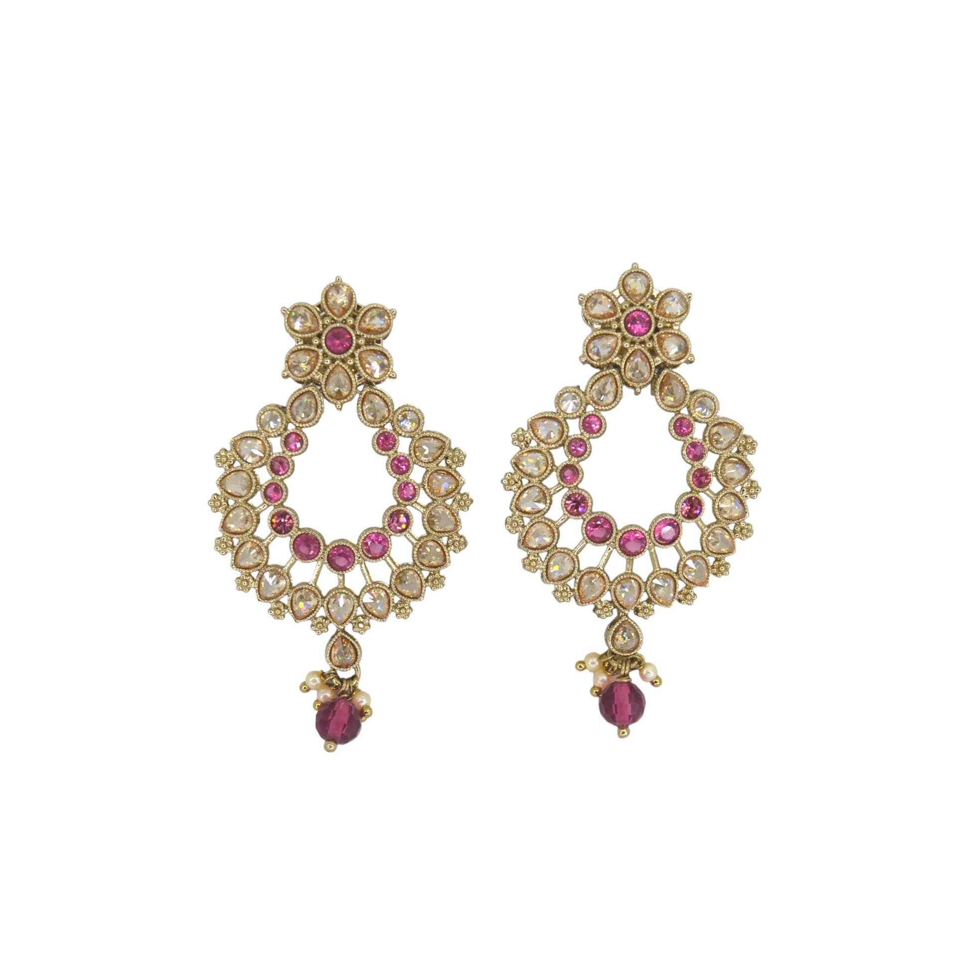 Saloni Fashion Jewellery Inspired Pear and Flower Design Gold Plated Ruby Kundan Stone Chandelier Earring For Women and Girls
