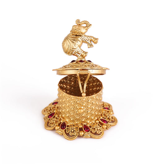 Saloni Fashion Jewellery Traditional Flower and Elephant Gold Plated Brass Sindoor Dani/Dibbi For Women
