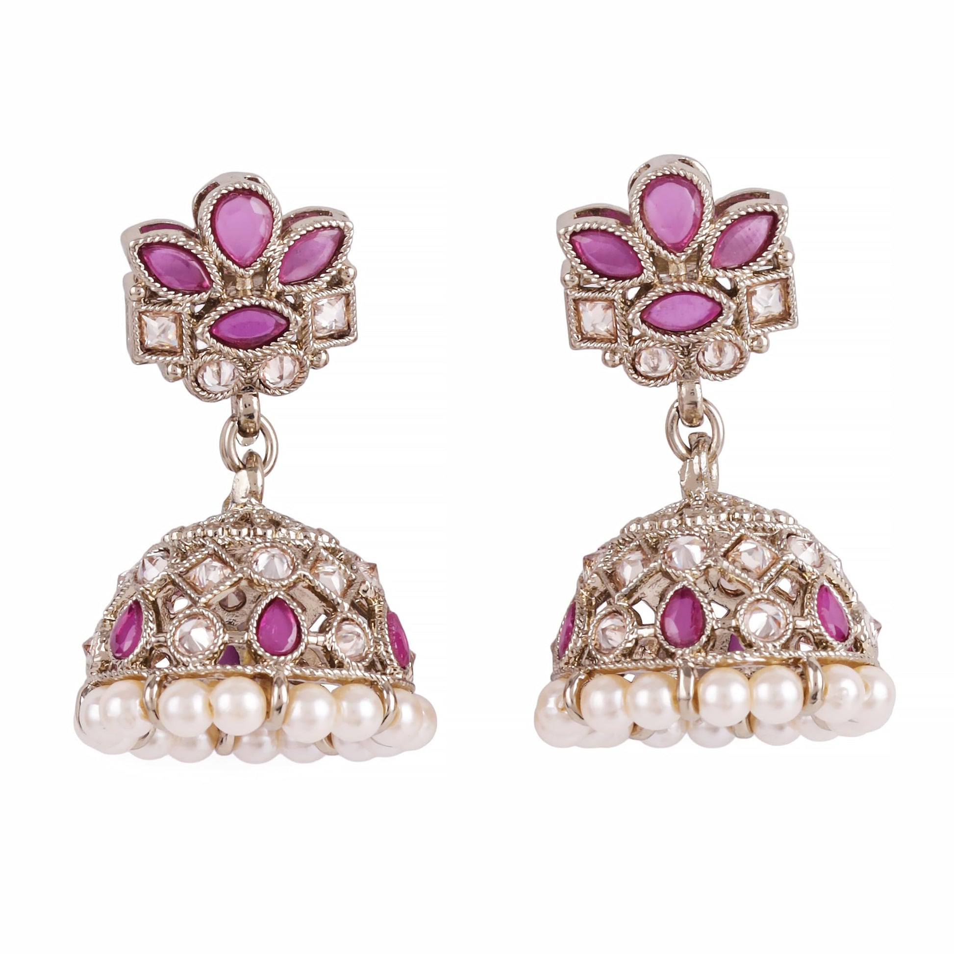 Saloni Fashion Jewellery Attractive Flower Design Pink Uncut Kundan Stone Antique Gold Plated Jhumki Earring For Women and Girls