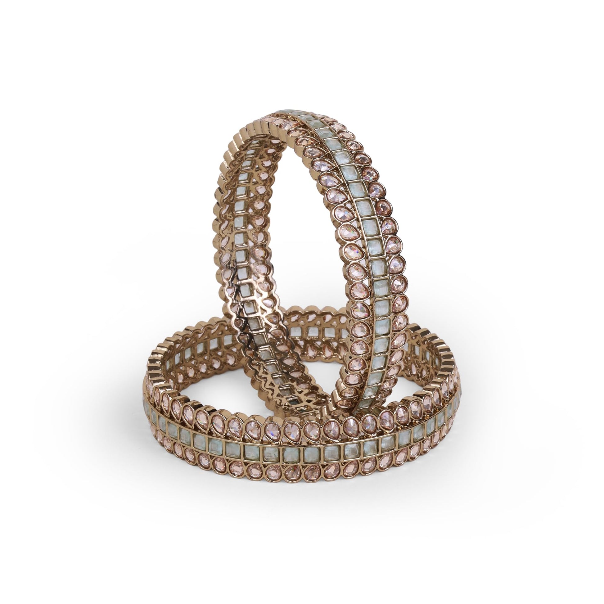 Saloni Fashion Jewellery Glamorous Oval Shape Stone Antique Gold Plated Set Of 2 Bangles For Women