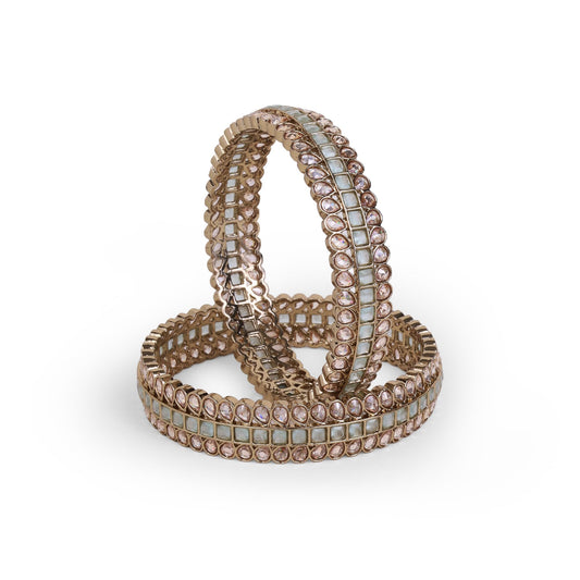 Saloni Fashion Jewellery Glamorous Oval Shape Stone Antique Gold Plated Set Of 2 Bangles For Women