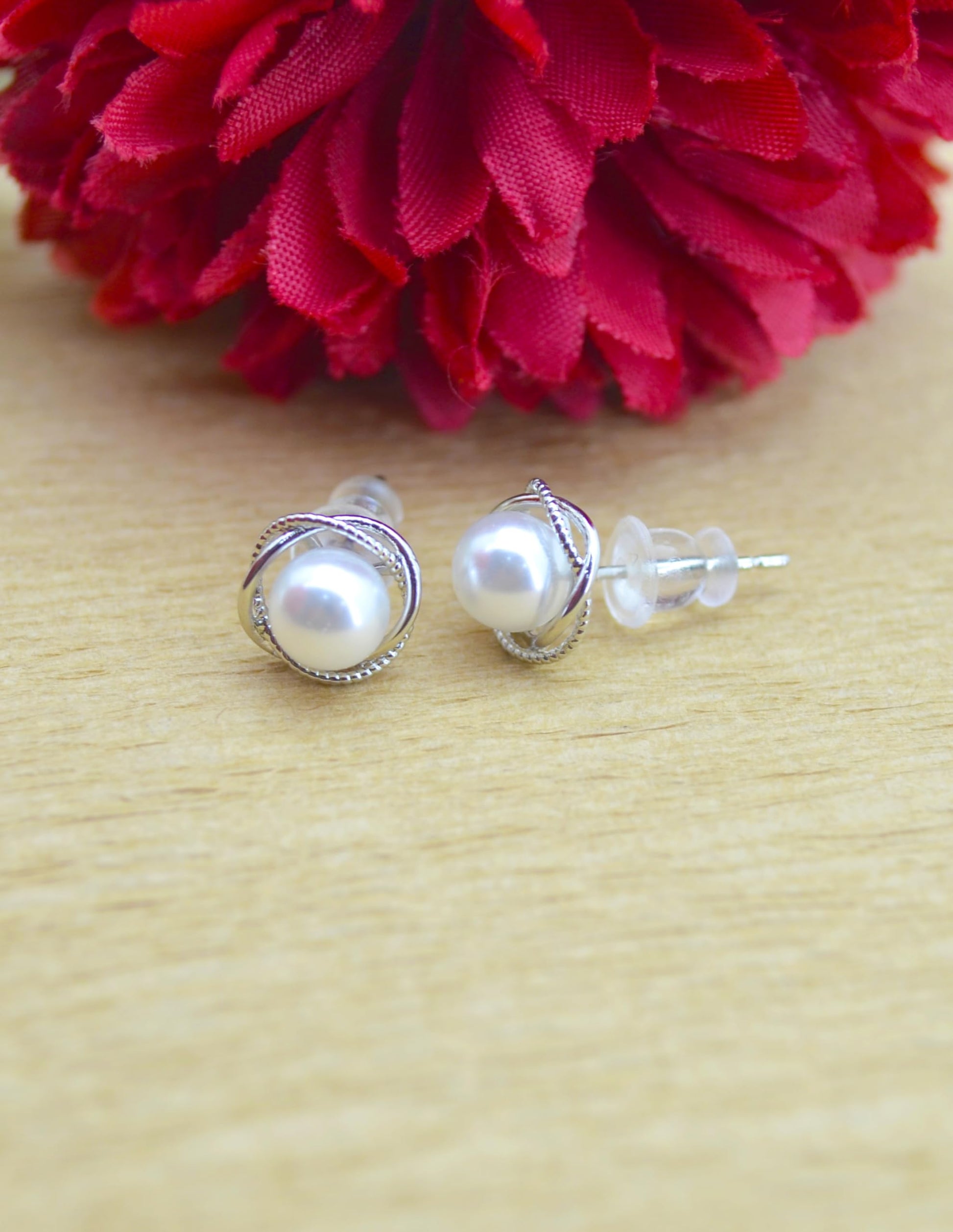 Saloni Fashion Jewellery Pretty Round Shape Mother of Pearl Combo of 3 Silver Plated Stud Earring For Women and Girls