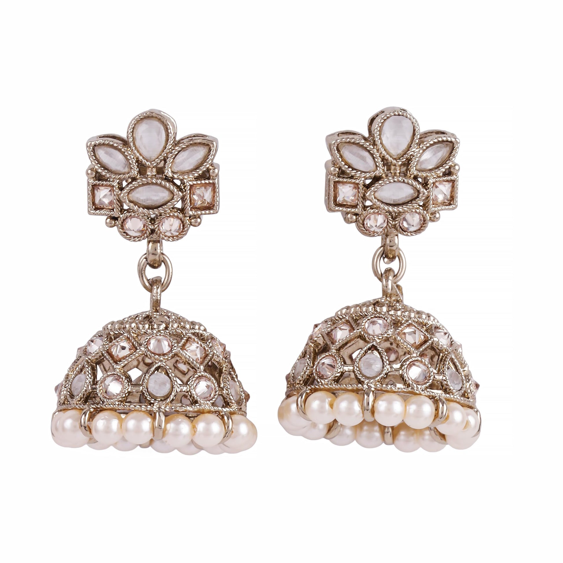 Saloni Fashion Jewellery Amazing Flower Design White Uncut Kundan Stone Antique Gold Plated Jhumki Earring For Women and Girls