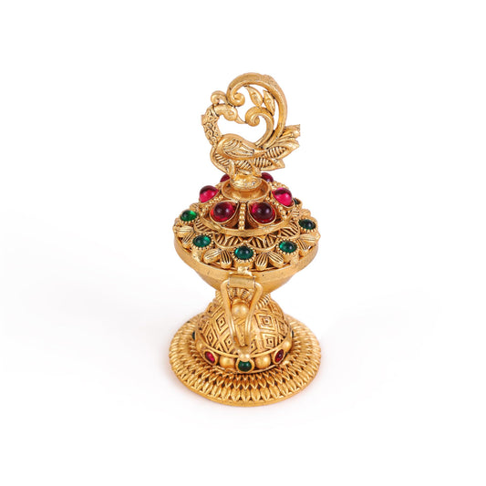Saloni Fashion Jewellery Traditional Peacock Design Gold Plated Brass Sindoor Dani/Dibbi For Women