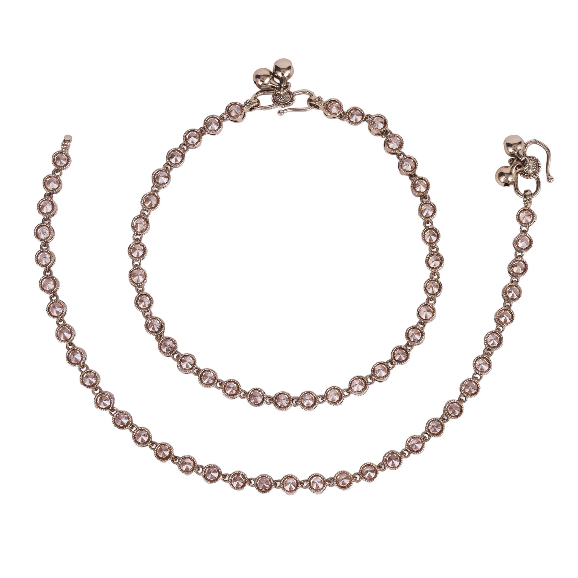 Saloni Fashion Jewellery Traditional Fascinating Round Shape Gold Plated Set of 2 Anklet(Payal) For Women