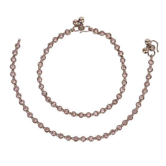 Saloni Fashion Jewellery Traditional Fascinating Round Shape Gold Plated Set of 2 Anklet(Payal) For Women