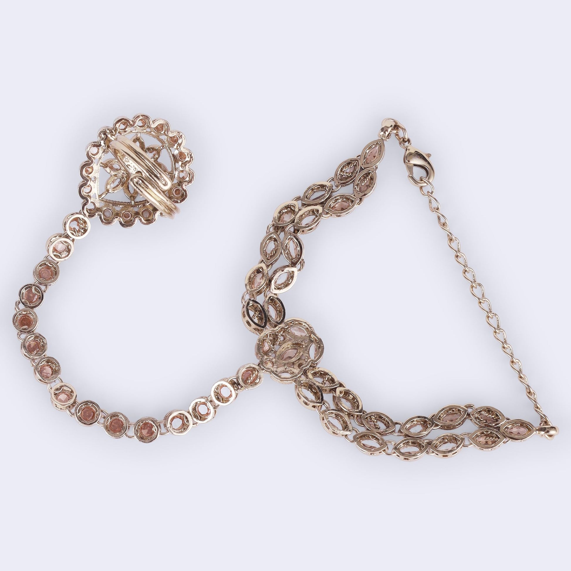 Saloni Fashion Jewellery Traditional Glamorous Flower and Oval Shape Gold Plated Set of 2 Adjustable Hathphool(Panja) For Women
