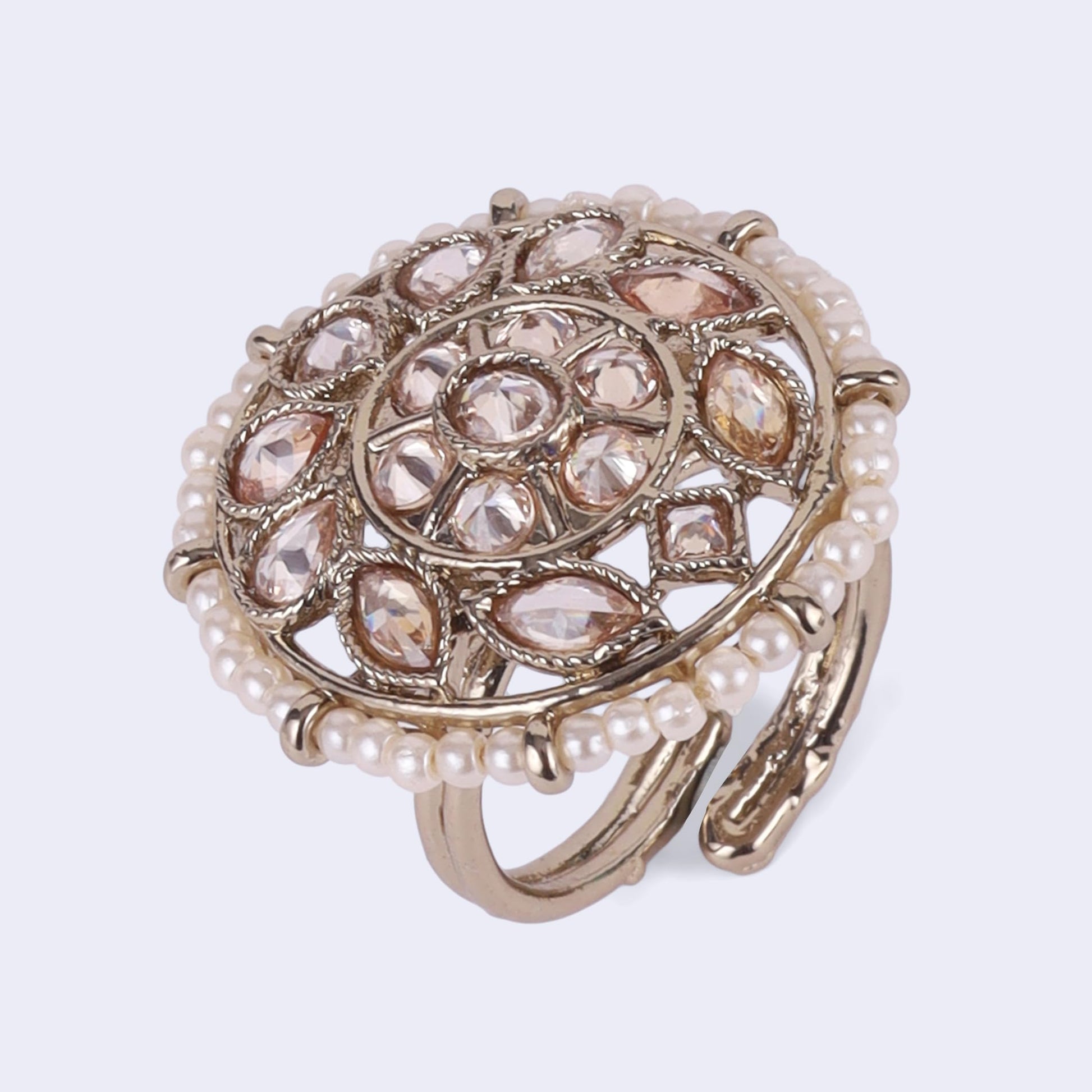 Saloni Fashion Jewellery Good-looking Oval Shape Gold Plated Adjustable Finger Ring For Women