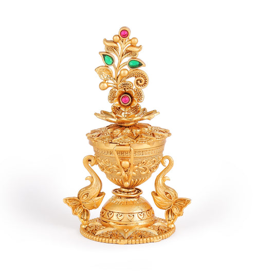 Saloni Fashion Jewellery Traditional Flower and Elephant Gold Plated Brass Sindoor Dani/Dibbi For Women