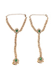 Saloni Fashion Jewellery Ethnic Flower and Oval Shape Pearl Green Kundan Stone Antique Gold Plated Set of 2 Brass Hathpaan(Hathphool) For Women and Girls - view 2