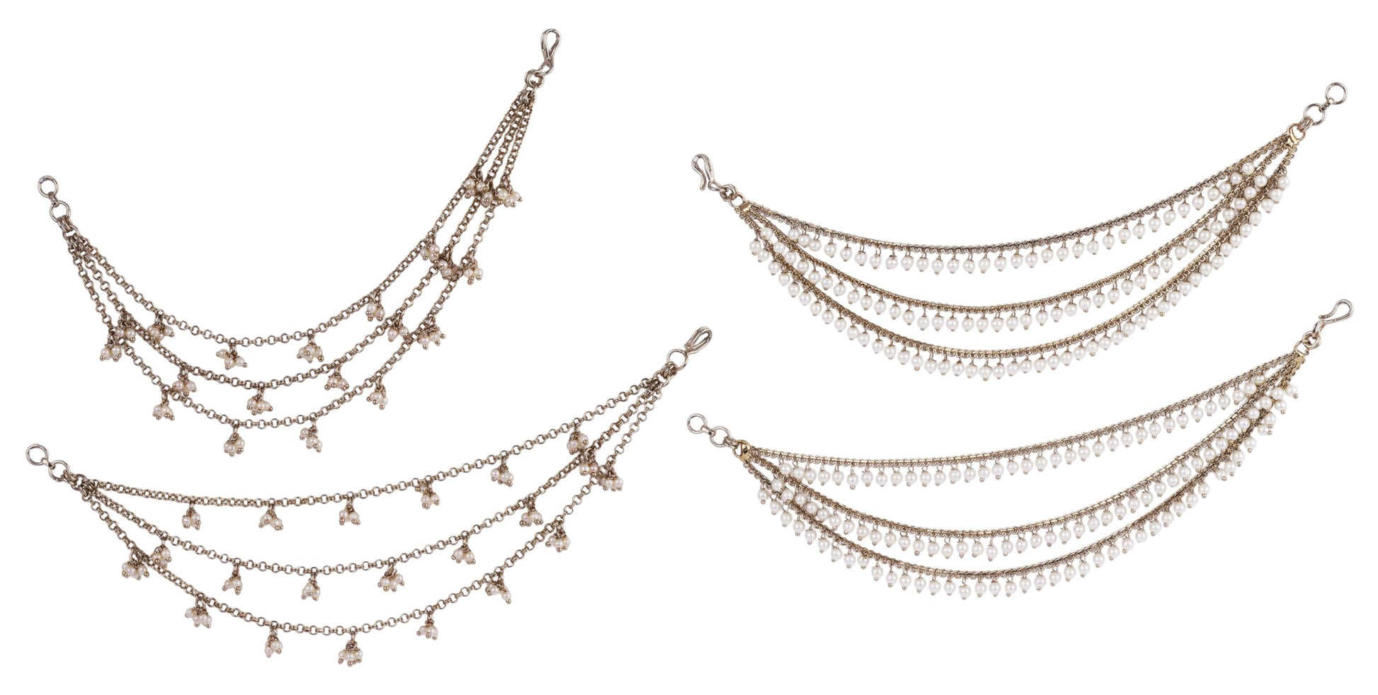 Saloni Fashion Jewellery Marvellous 3 String Long Chain Gold Plated Combo Set of 2 Pearl Ear-Chain(Kaanchain) For Women
