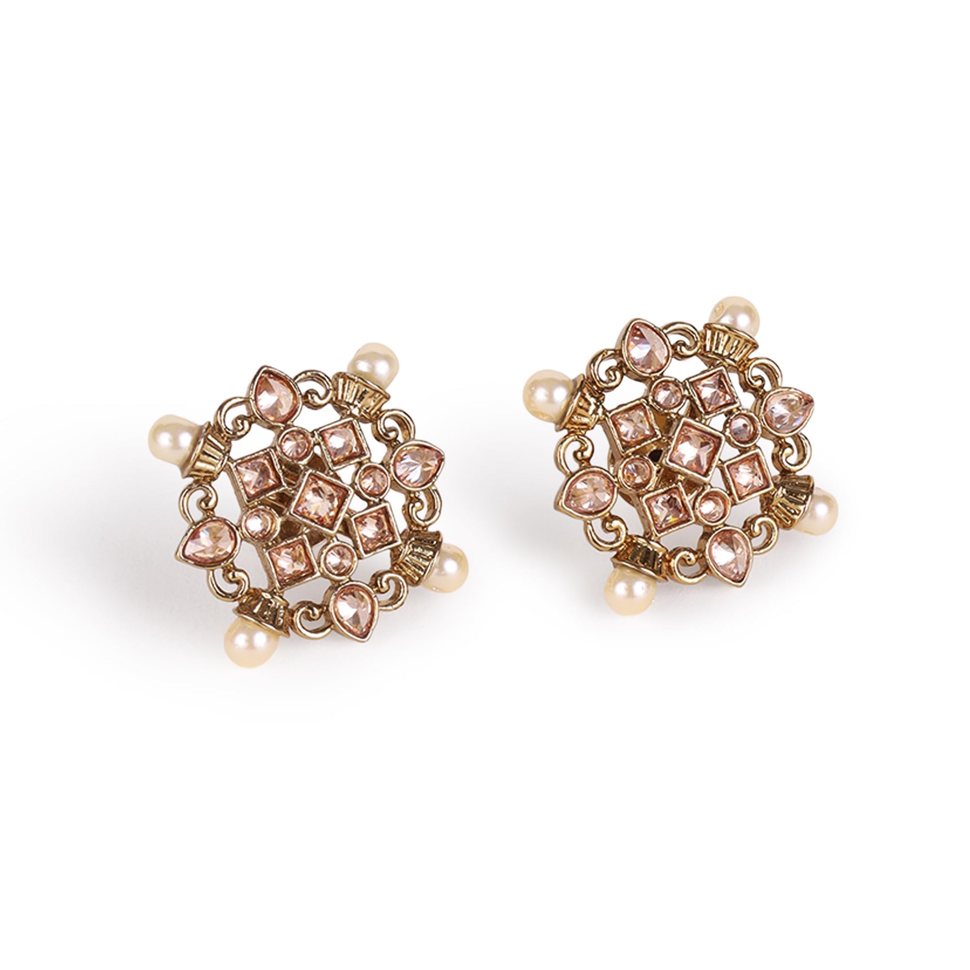 Saloni Fashion Jewellery Round Shape Flower Design Gold Plated Brass Stud Earring For Women