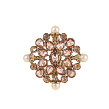 Saloni Fashion Jewellery Round and Flower Design Gold Plated Brass Adjustable Finger Ring For Women