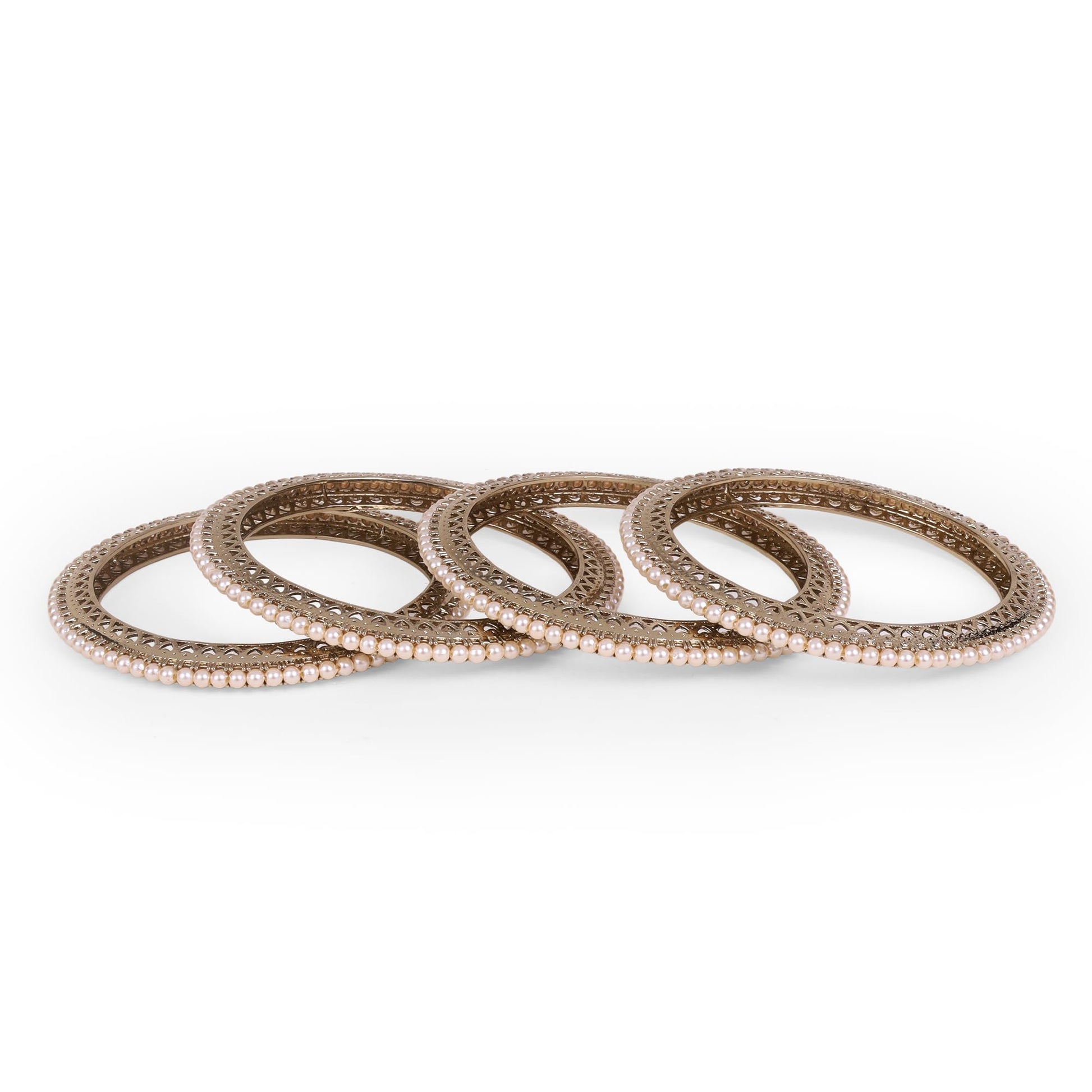 Saloni Fashion Jewellery Glimmery Pearl Antique Gold Plated Set Of 4 Bangles For Women