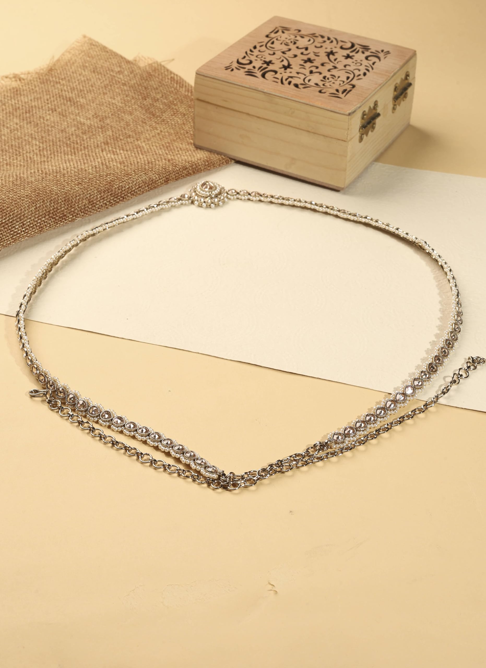 Saloni Fashion Jewellery Elegant Oval Shape and Pearl Brown Kundan Stone Antique Gold Plated Waist belt(Kamarband) For Women and Girls