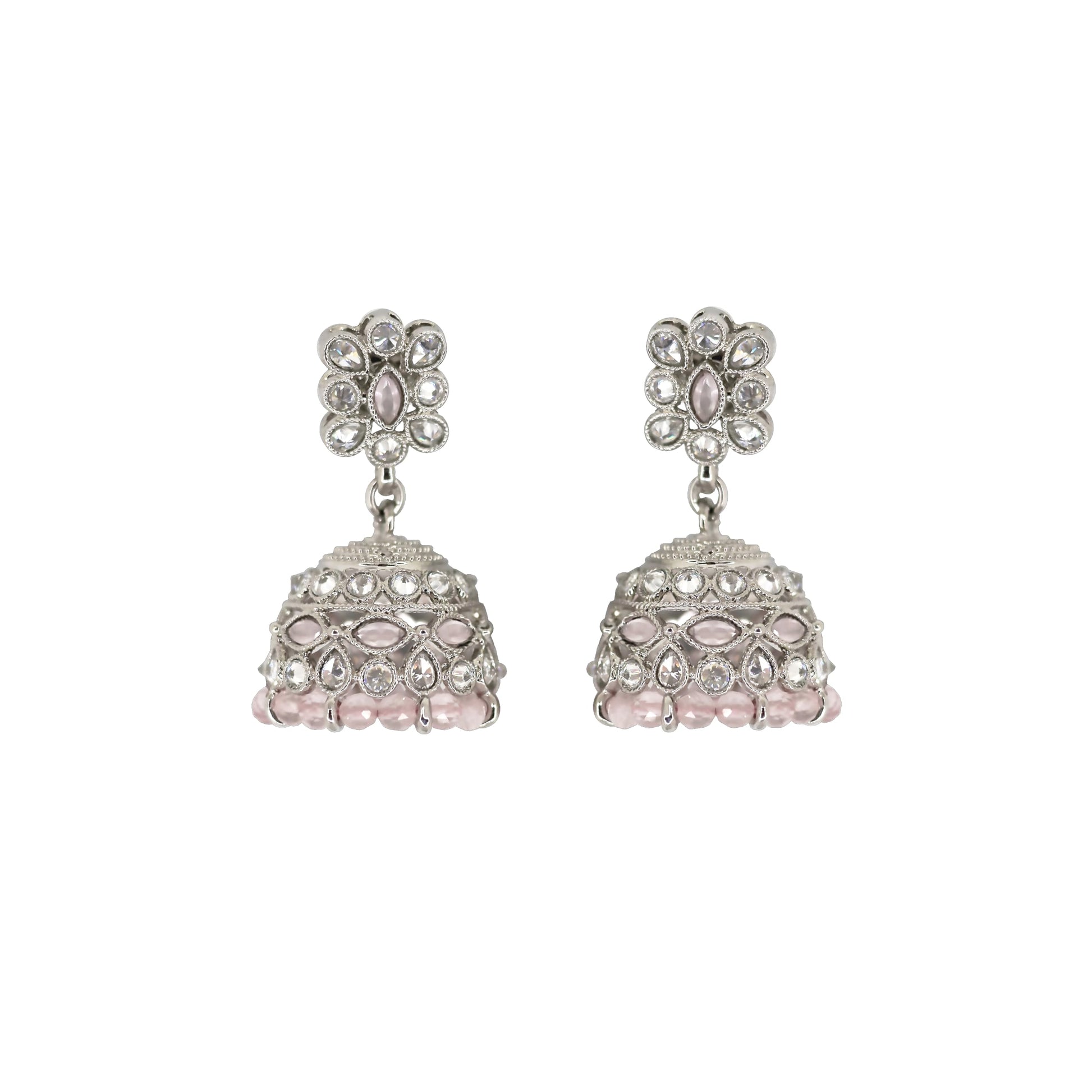 Saloni Fashion Jewellery Charming Pear and Flower Shape Pink Uncut Kundan Stone Silver Plated Jhumki Earring For Women and Girls