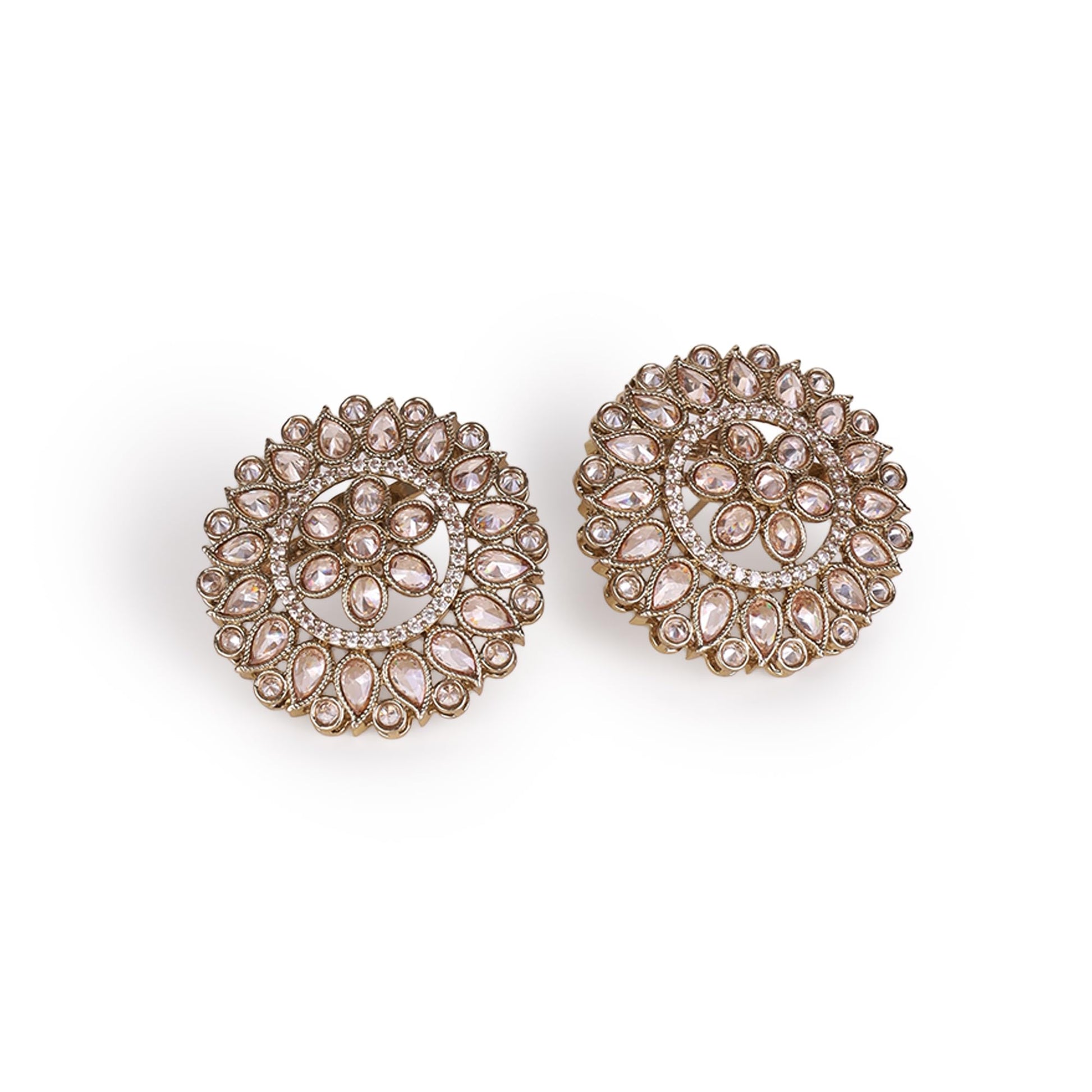 Saloni Fashion Jewellery Round Shape Flower Design Gold Plated Brass Stud Earring For Women