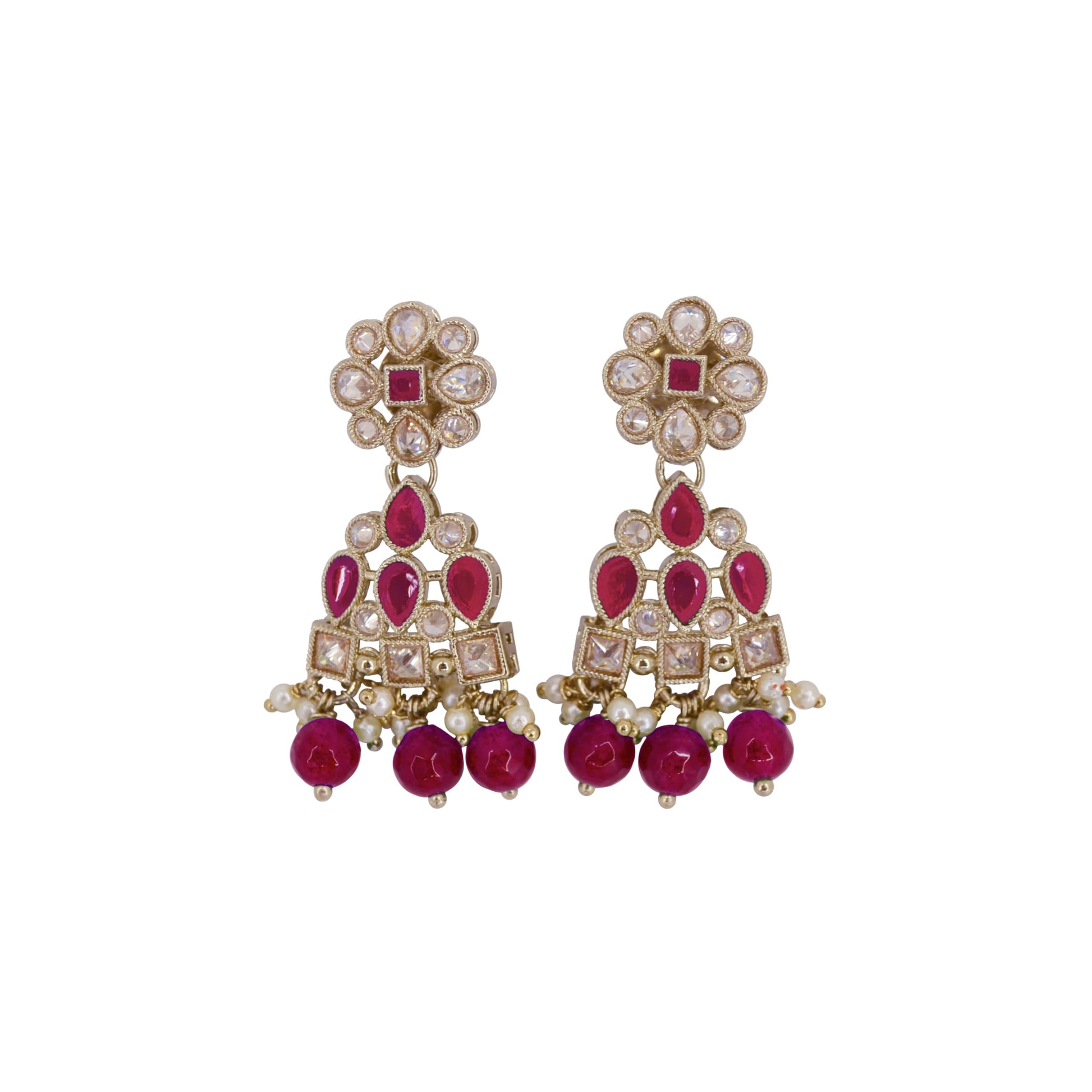 Saloni Fashion Jewellery Brilliant Pear and Round Shape Gold Plated Ruby Kundan Stone Dangle Earring For Women and Girls