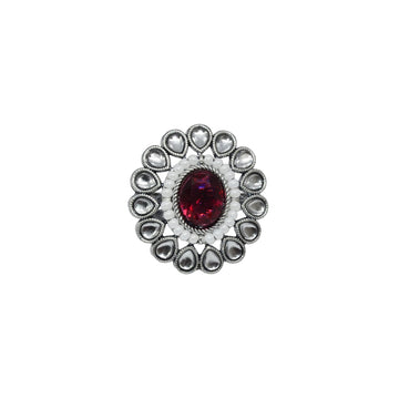Saloni Fashion Jewellery Graceful Pear Shape and Mother Of Pearl Silver Plated Kundan Stone Adjustable Finger Ring For Women and Girls