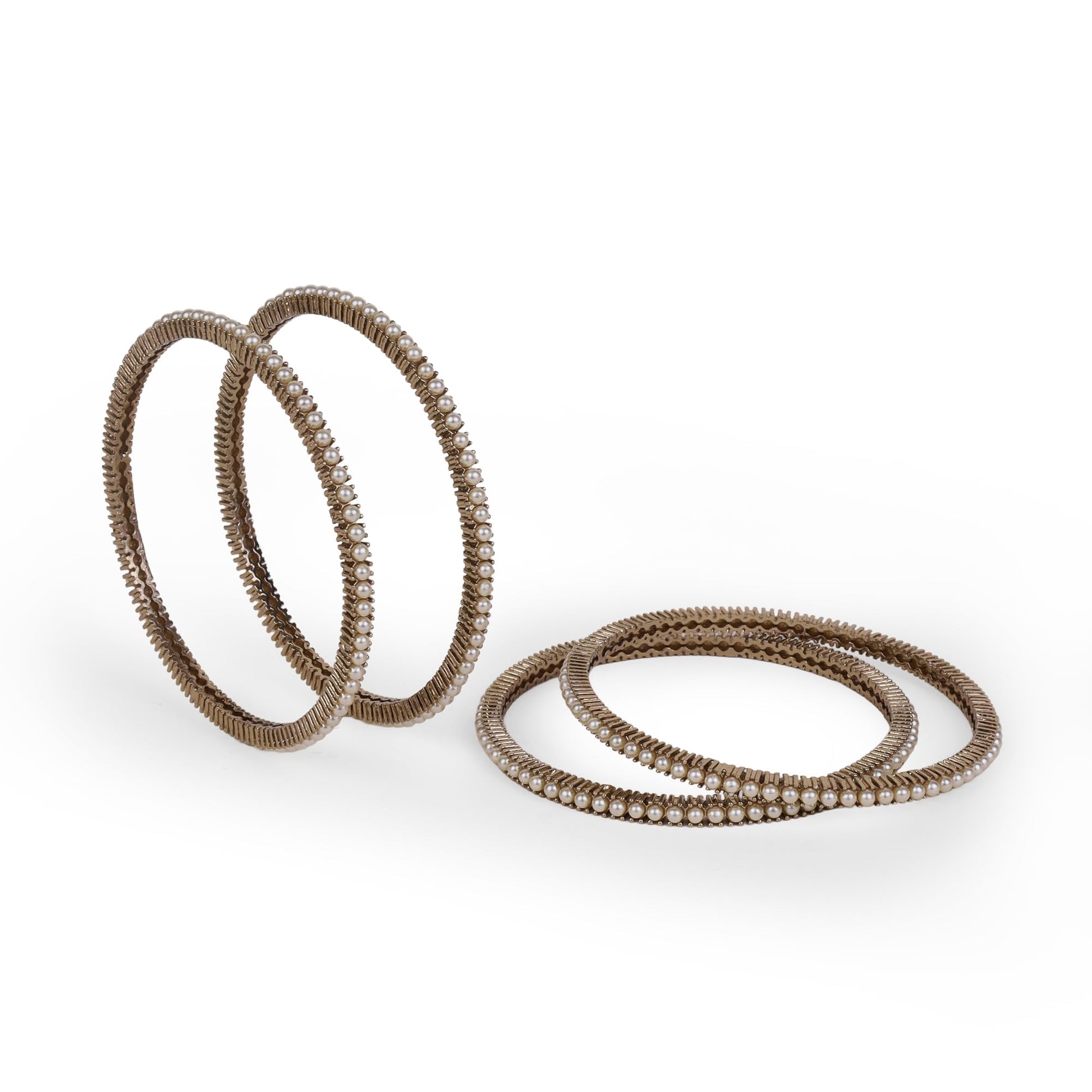 Saloni Fashion Jewellery Classy Pearl Antique Gold Plated Set Of 4 Bangles For Women