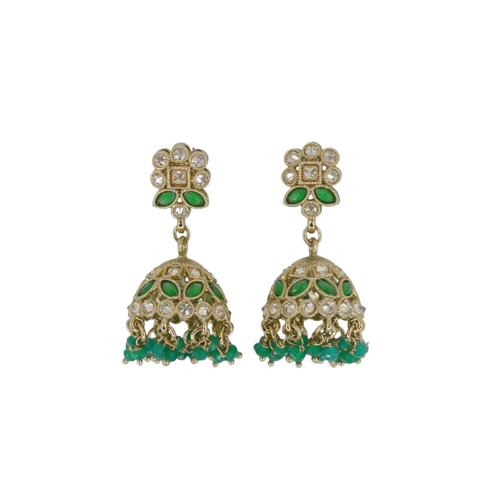 Saloni Fashion Jewellery Elegant Round and Pear Shape Silver Plated Pearl Green Kundan Stone Jhumki Earring For Women and Girls