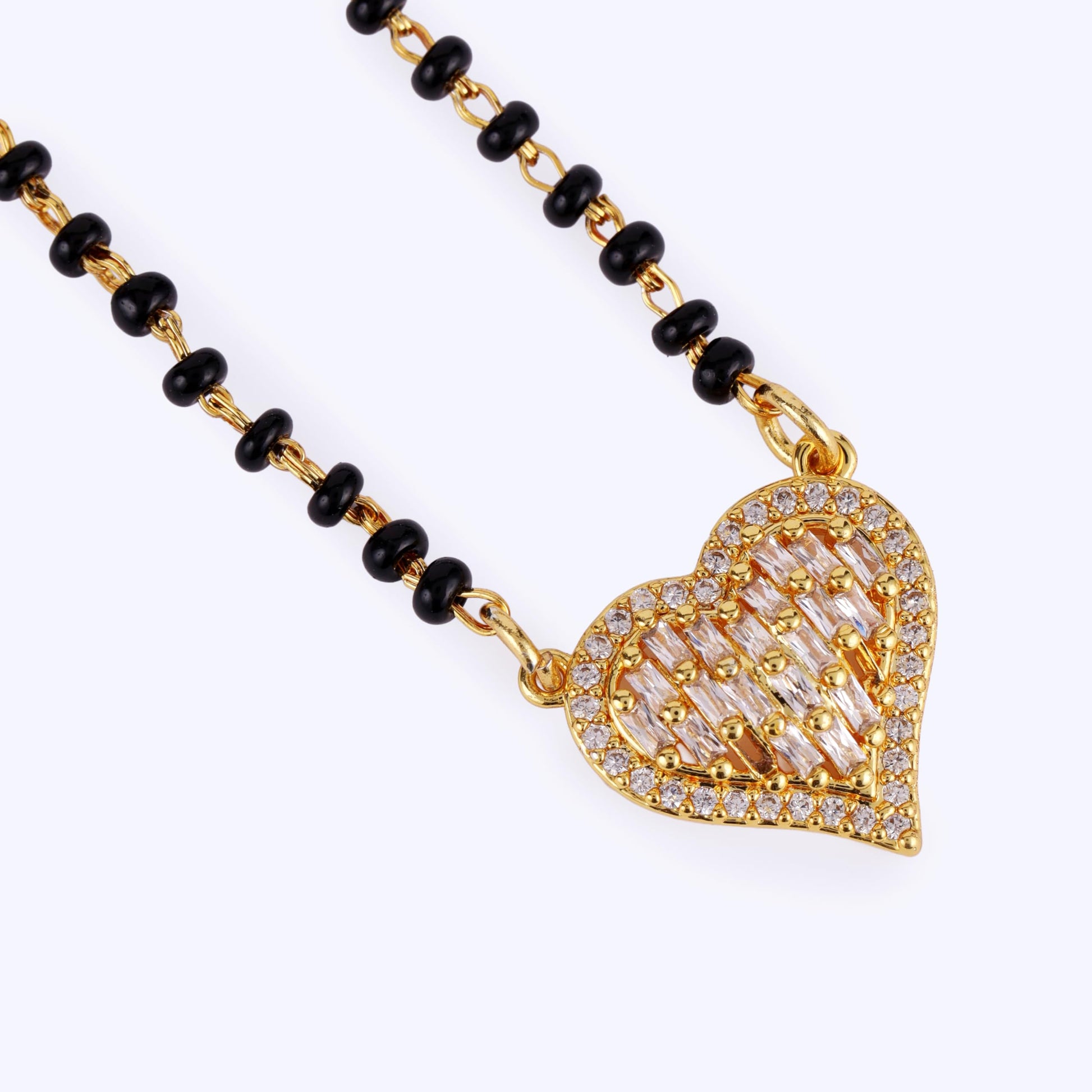 Saloni Fashion Jewellery Traditional Incredible Heart Shape Gold Plated Black Beaded Adjustable Chain Mangalsutra For Women