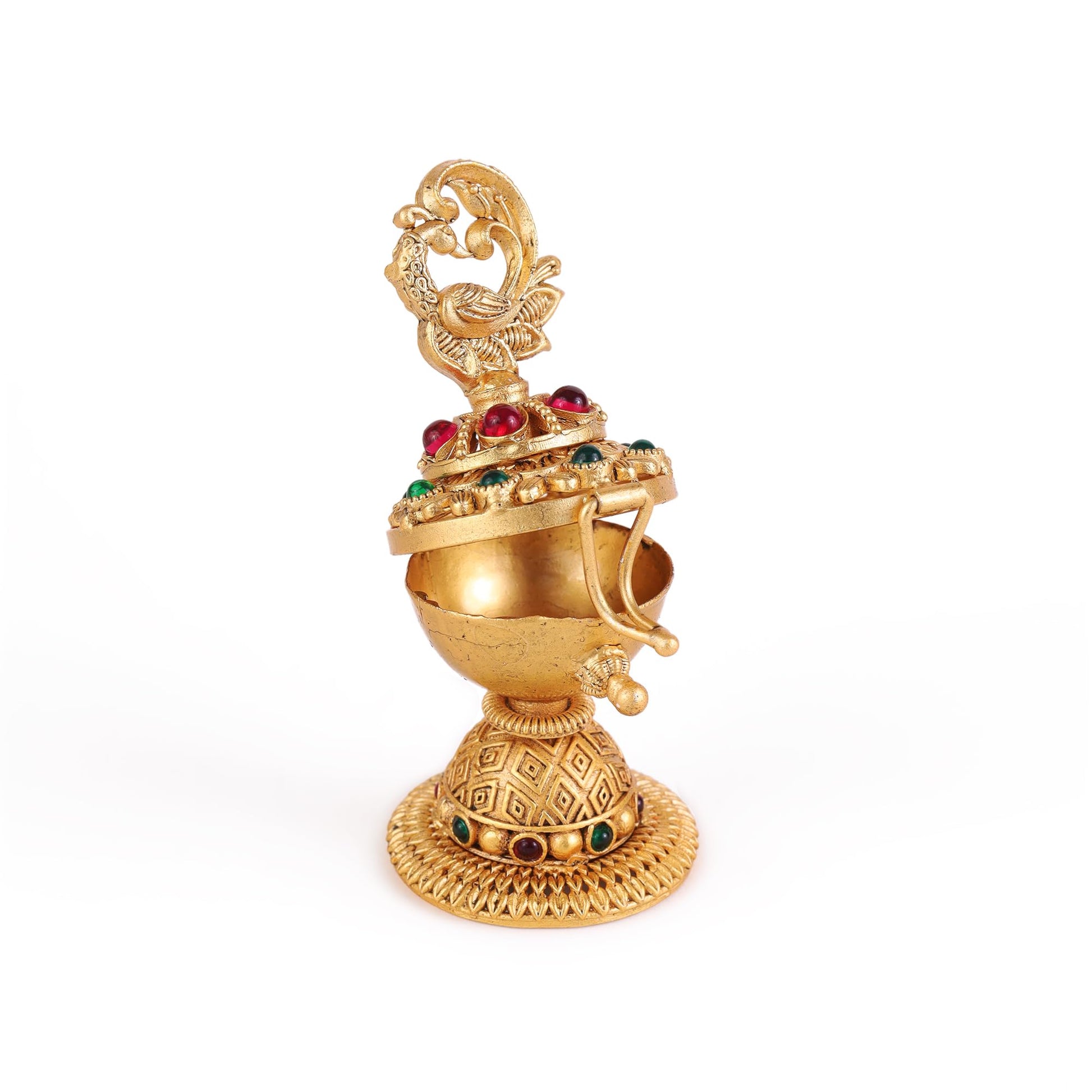 Saloni Fashion Jewellery Traditional Peacock Design Gold Plated Brass Sindoor Dani/Dibbi For Women