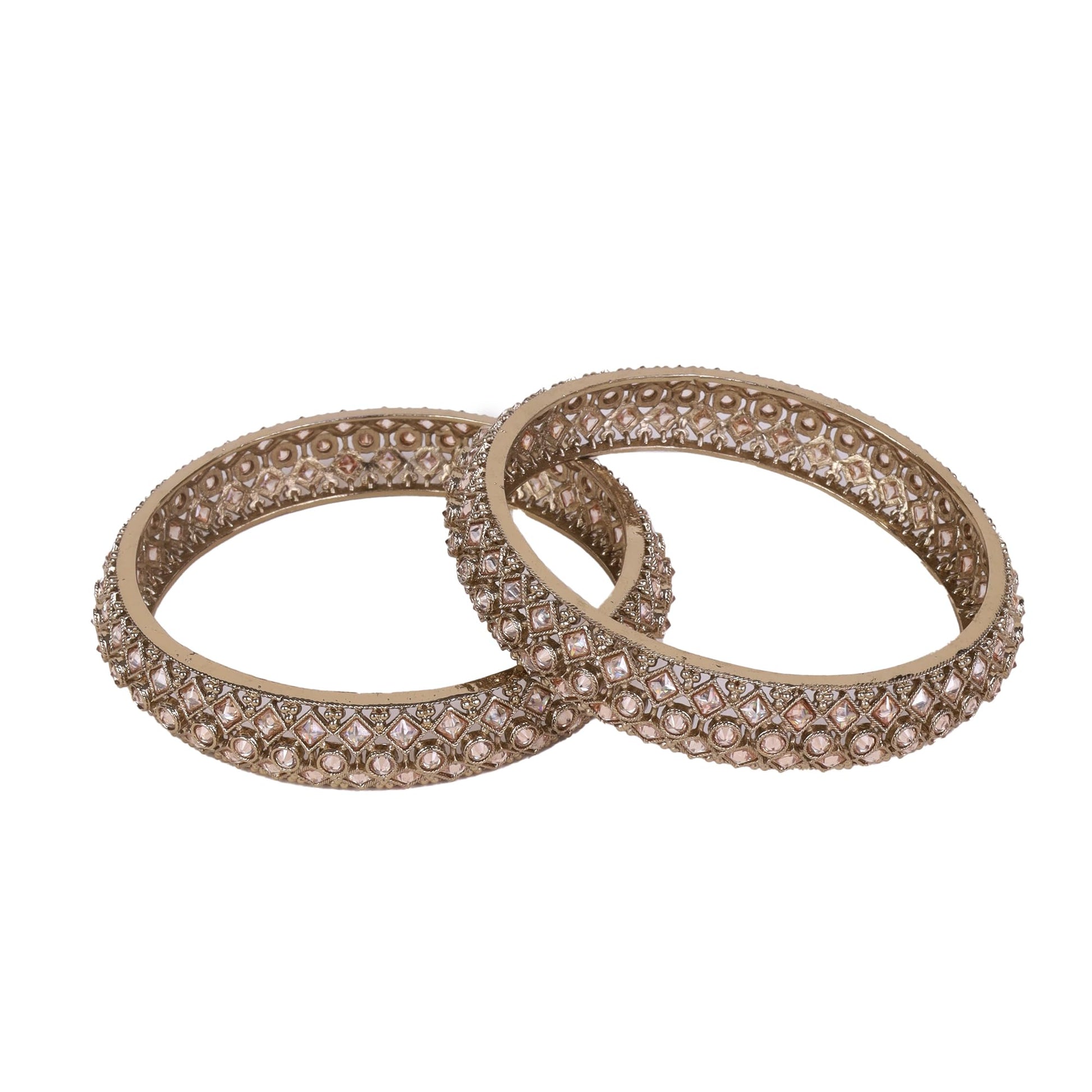Saloni Fashion Jewellery Modern Rectangle Crystal Antique Gold Plated Set Of 2 Bangles For Women